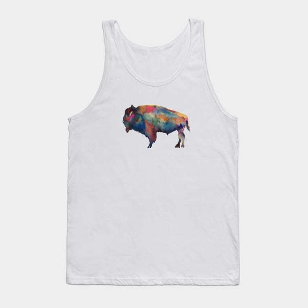 Buffalo Bison Colorful Cowboy Watercolor Art Tank Top by CunninghamWatercolors